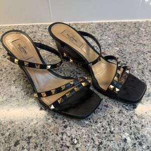 These Authentic Black Valentino Garavani Rockstud Wedge Sandals
